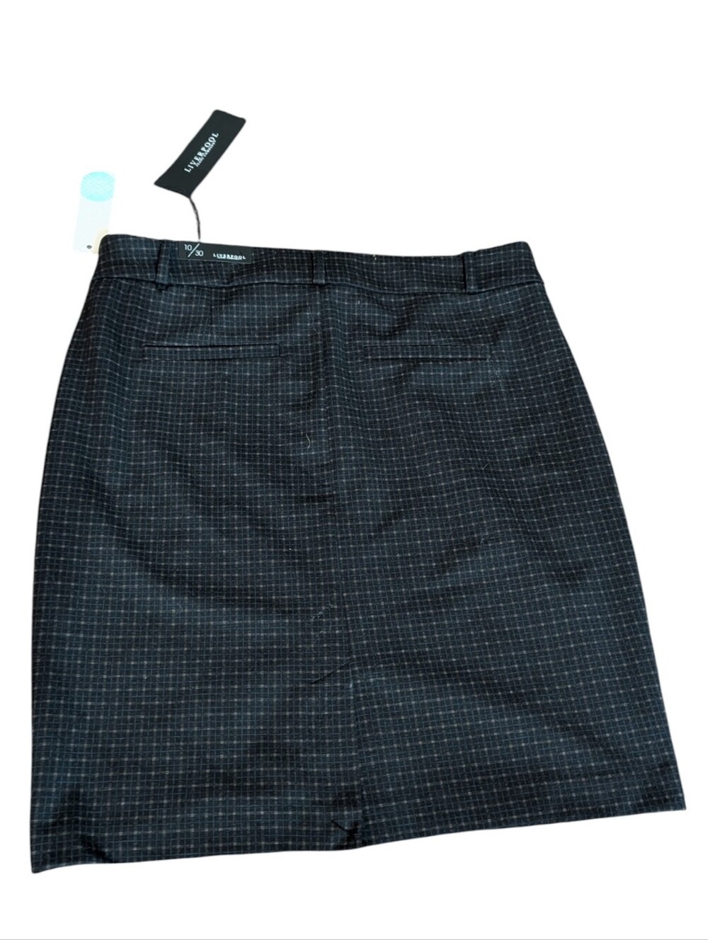 Liverpool Jeans Company Shannon Pencil Skirt NWT Black Blue Windowpane Stretch - Picture 3 of 7